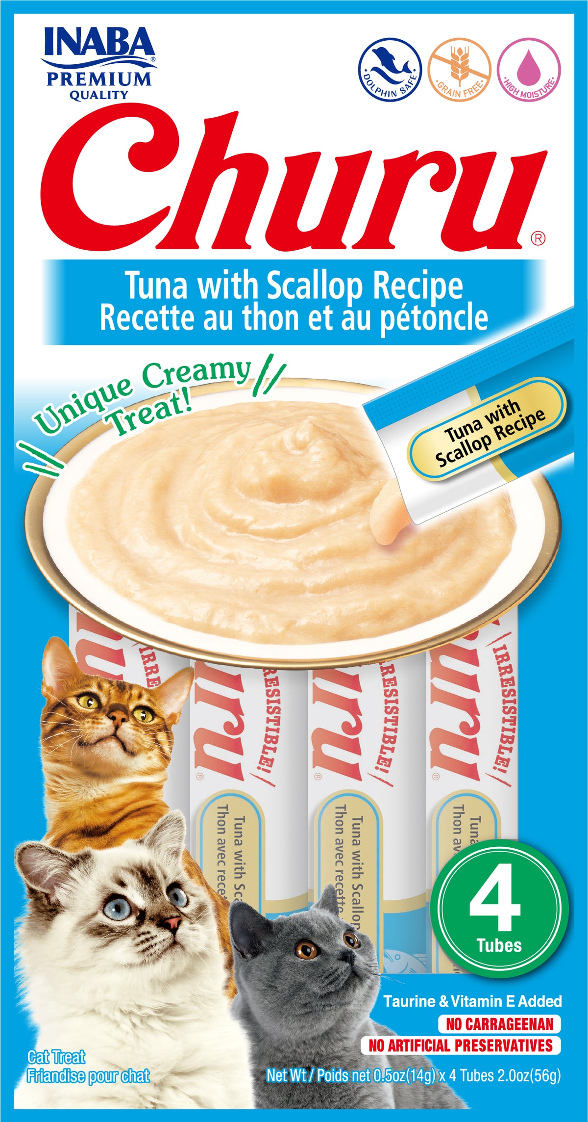 Churu snack líquido sabor atún con ostiones para gatos 4 tubos 14 grs vista frontal