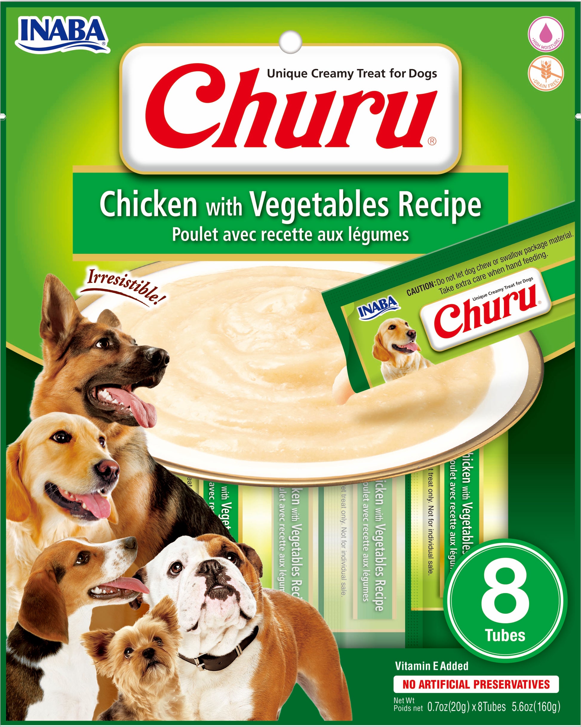 Churu snack líquido pollo con vegetales para perros 8 tubos 20 grs vista frontal