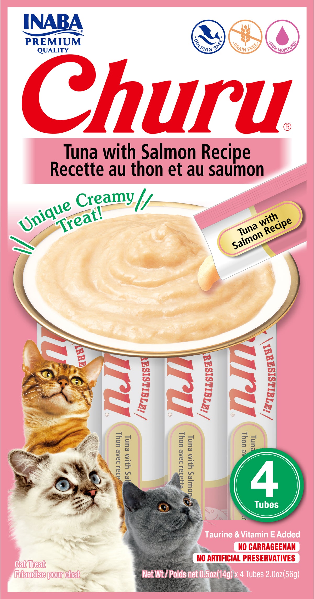 Churu snack líquido sabor atún con salmón para gatos 4 tubos 14 grs vista frontal