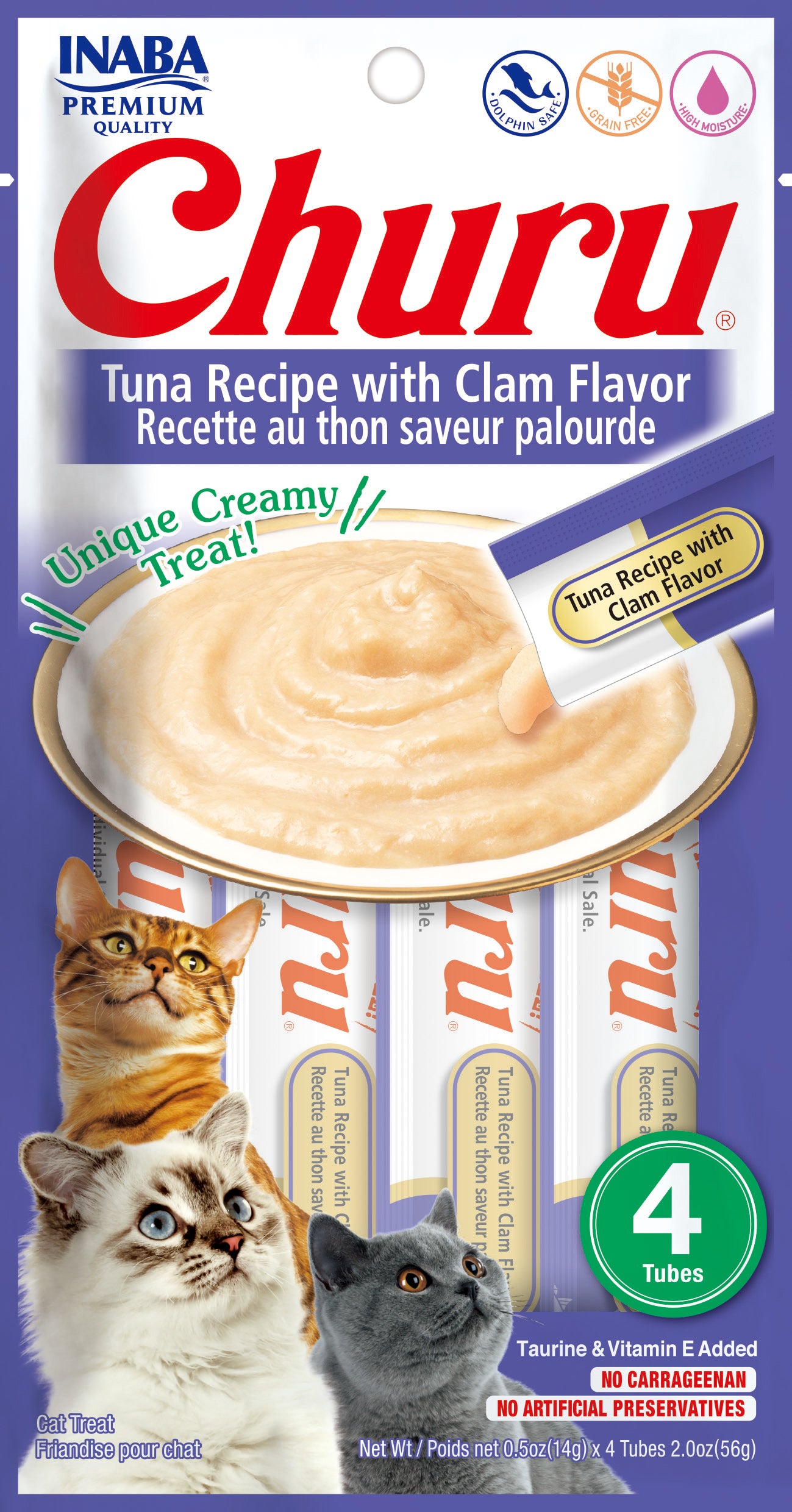 Churu snack líquido sabor atún con almeja para gatos 4 tubos 14 grs vista frontal