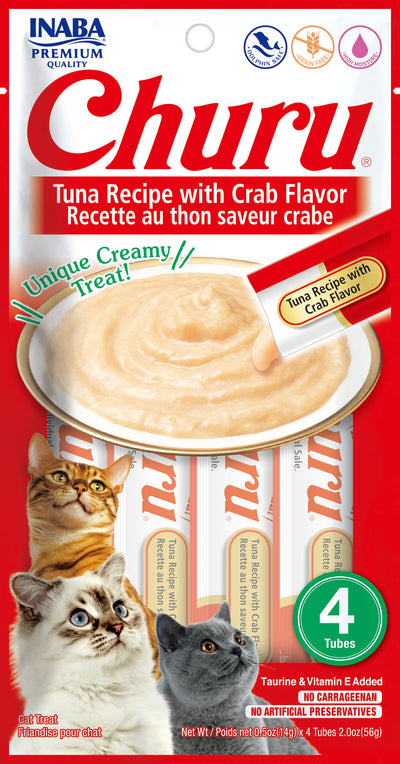 Churu snack líquido sabor atún con cangrejo para gatos 4 tubos 14 grs vista frontal