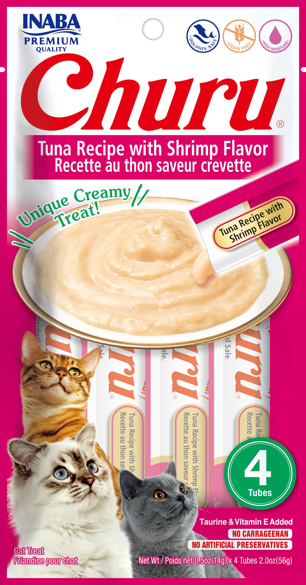 Churu snack líquido sabor atún con camarón para gatos 4 tubos 14 grs vista frontal
