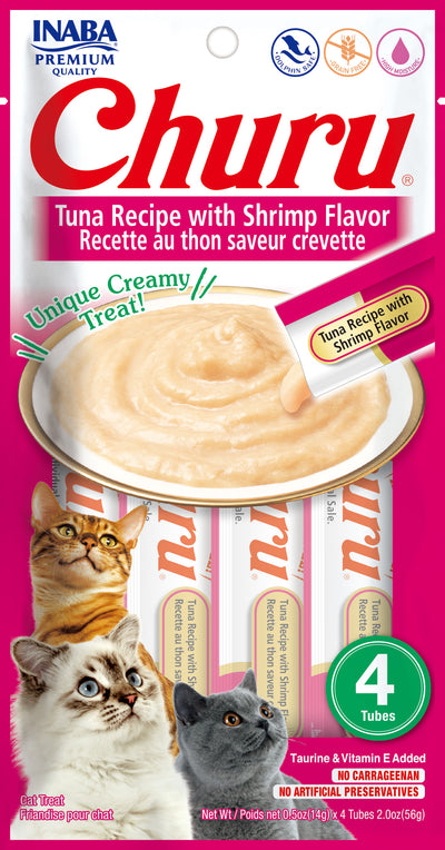 Churu snack líquido sabor atún con camarón para gatos 4 tubos 14 grs vista frontal