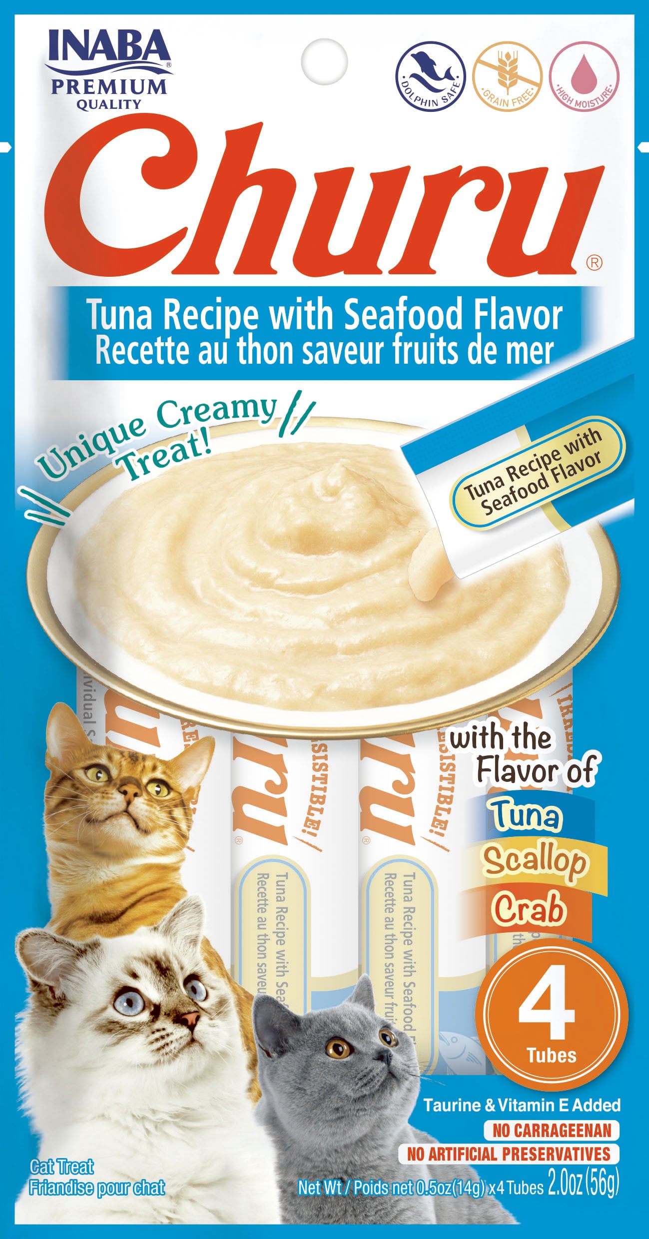 Churu snack líquido sabor atún con mariscos para gatos 4 tubos 14 grs vista frontal