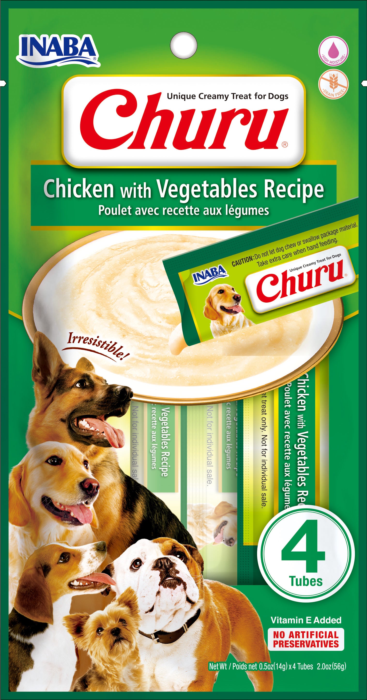 Churu snack líquido pollo con vegetales para perros 4 tubos 14 grs vista frontal