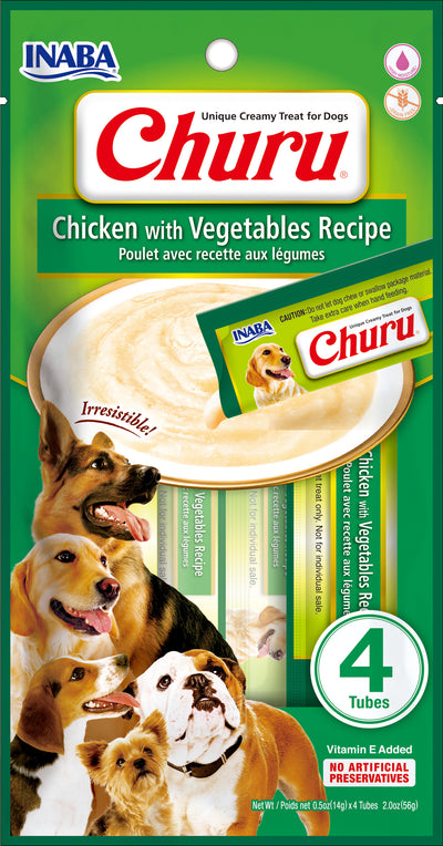 Churu snack líquido pollo con vegetales para perros 4 tubos 14 grs vista frontal