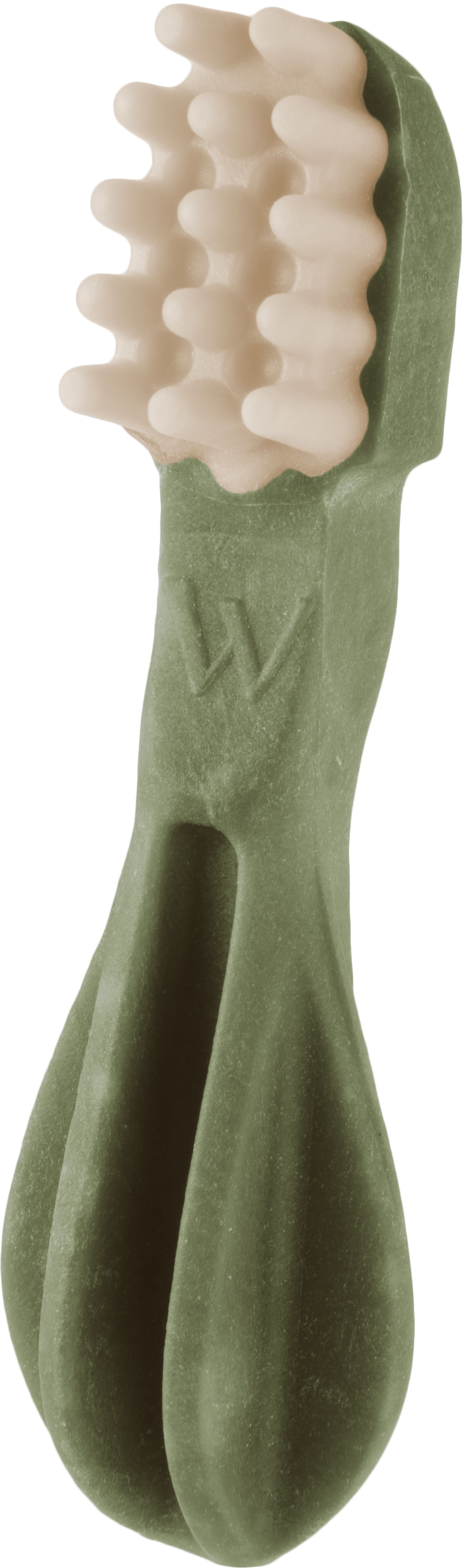 Snack dental Whimzees Toothbrush verde talla M, con sus ranuras y relieves