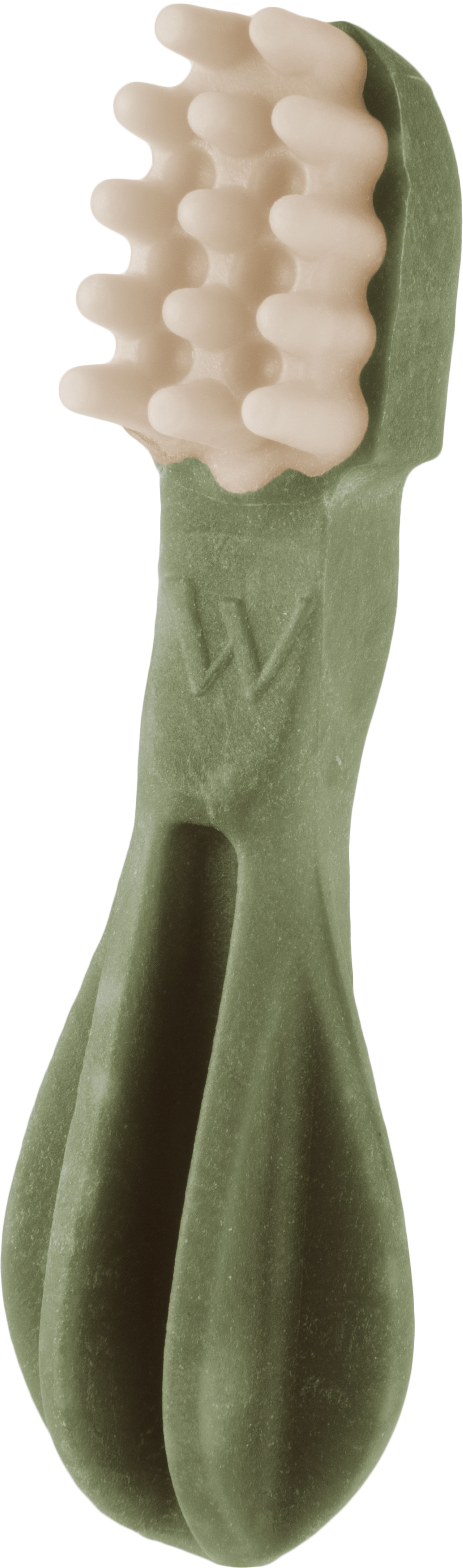 Snack dental Whimzees Toothbrush verde talla M, con sus ranuras y relieves