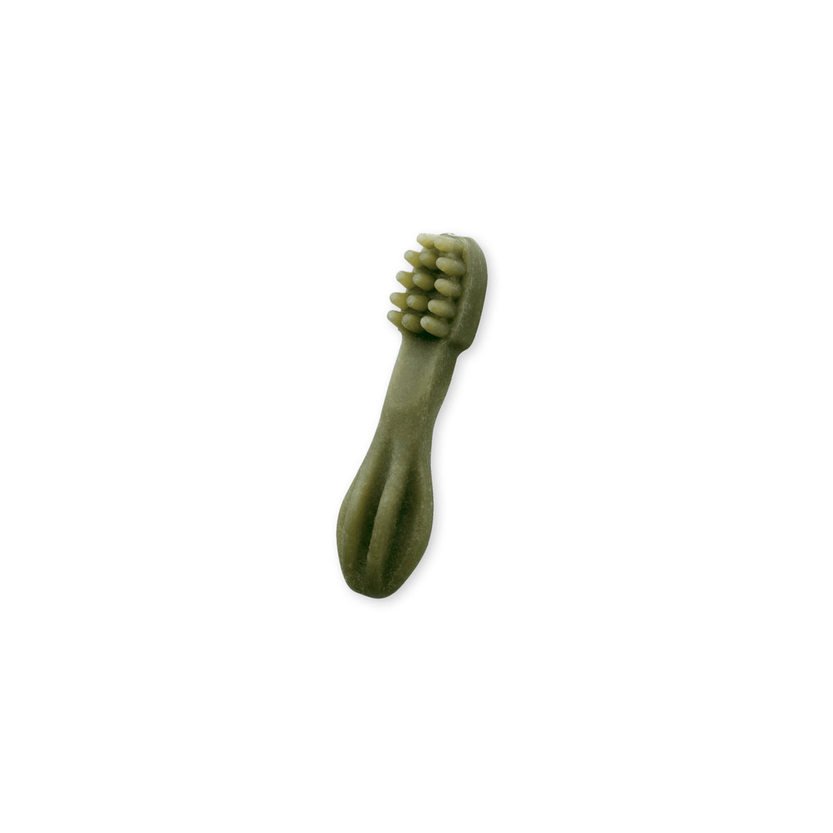 Snack dental Whimzees Toothbrush verde talla XS/S, con sus ranuras y relieves