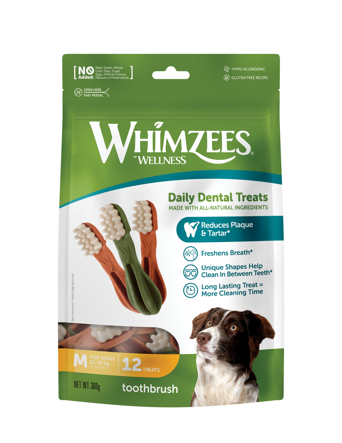 Bolsa de Whimzees Toothbrush talla M de 12 unidades, vista de frente
