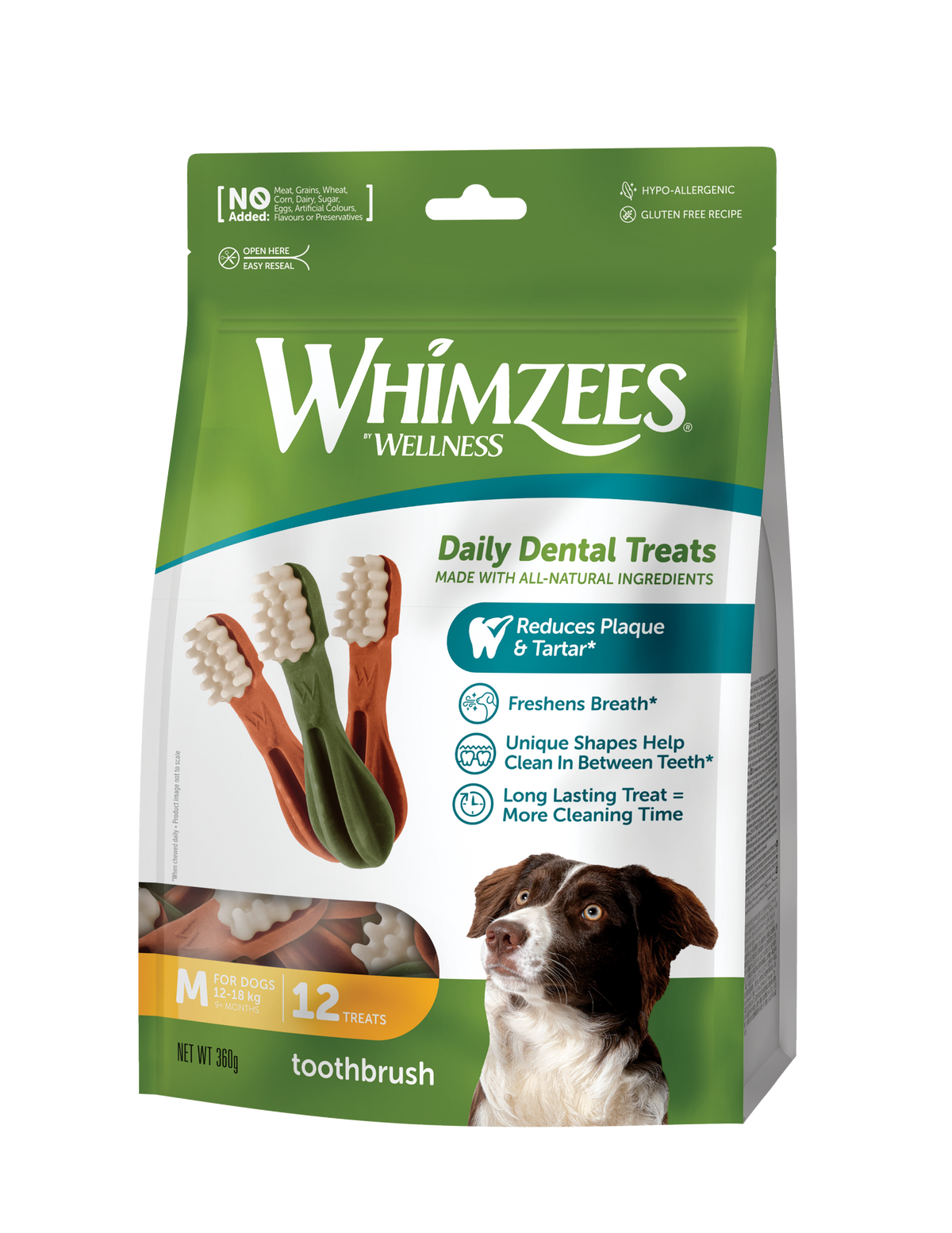 Bolsa de Whimzees Toothbrush talla M de 12 unidades, vista en ángulo derecho