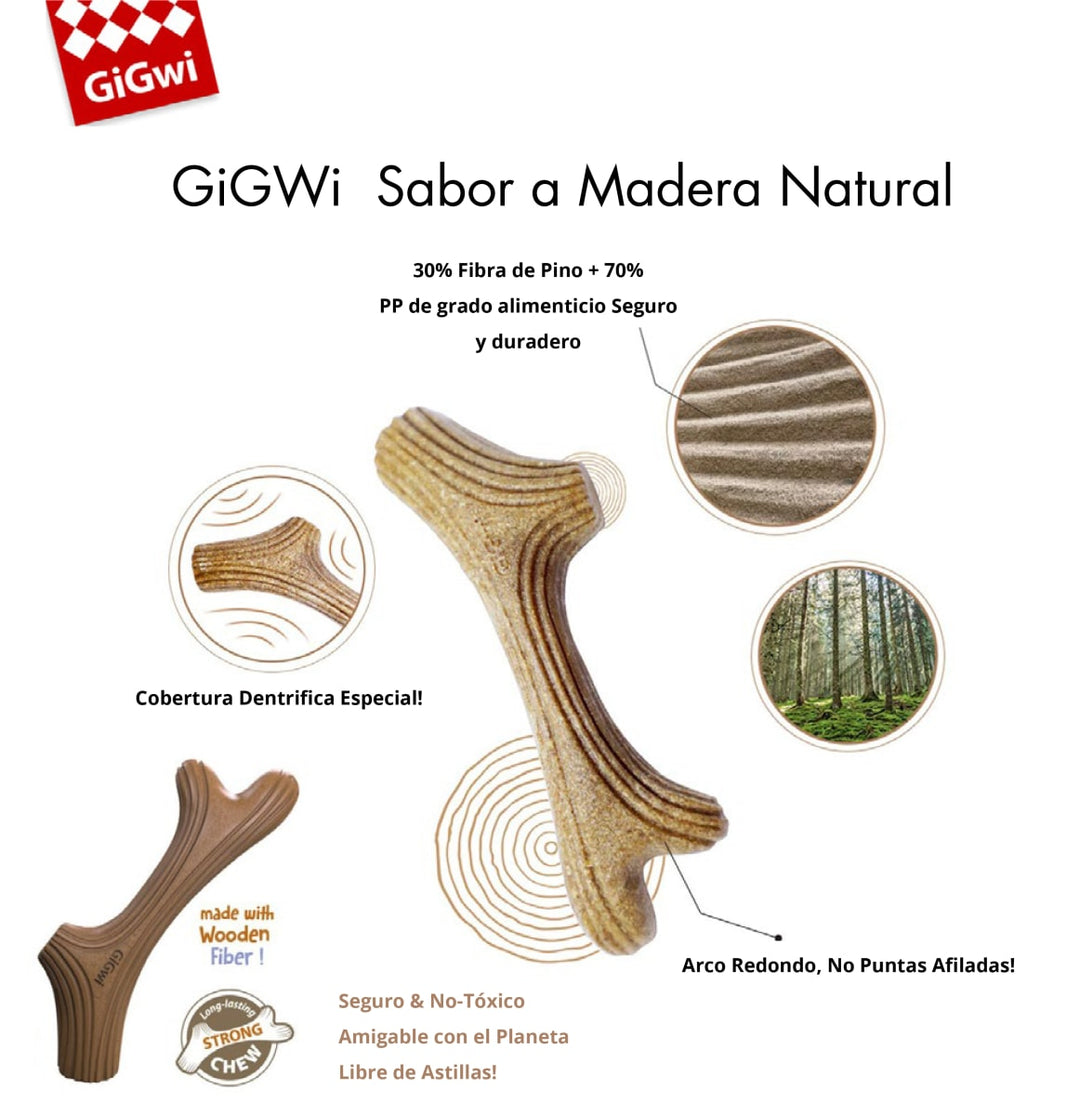Gigwi Wooden Antler madera natural perro masticando
