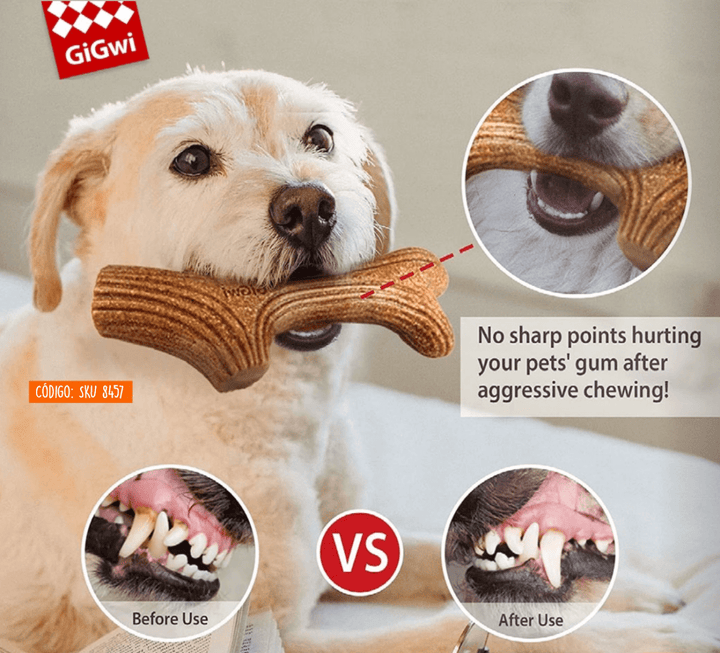 Gigwi Wooden Antler madera natural para perros vista lateral