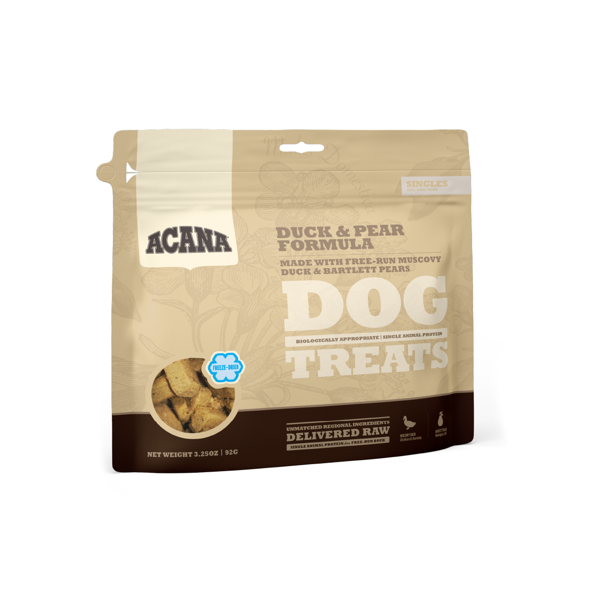 Acana Duck & Pear Treats 35 grs snack para perros vista frontal