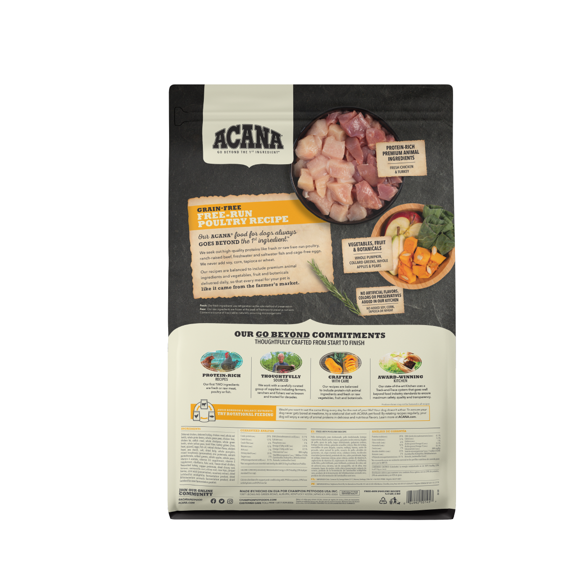 Acana Free-Run Poultry libre de granos 11.4 kg alimento para perros vista trasera