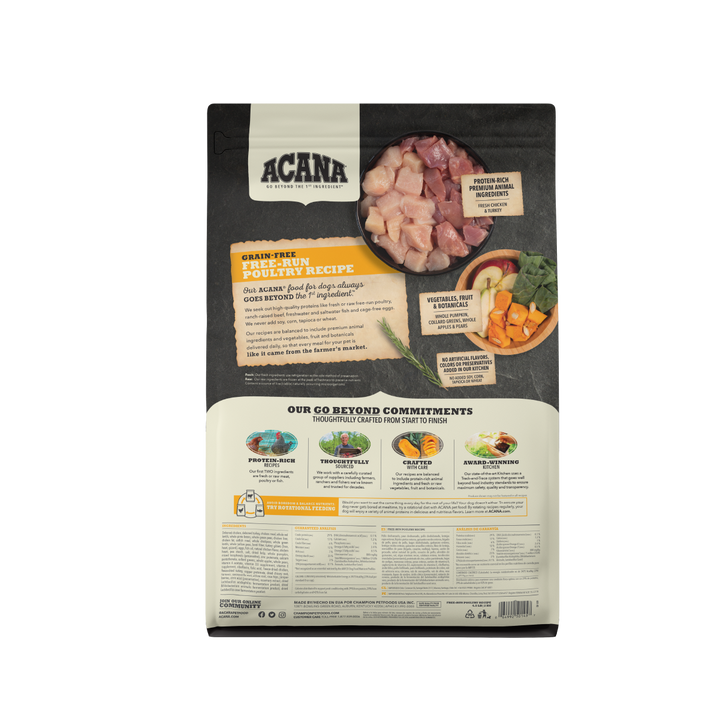 Acana Free-Run Poultry libre de granos 11.4 kg alimento para perros vista trasera
