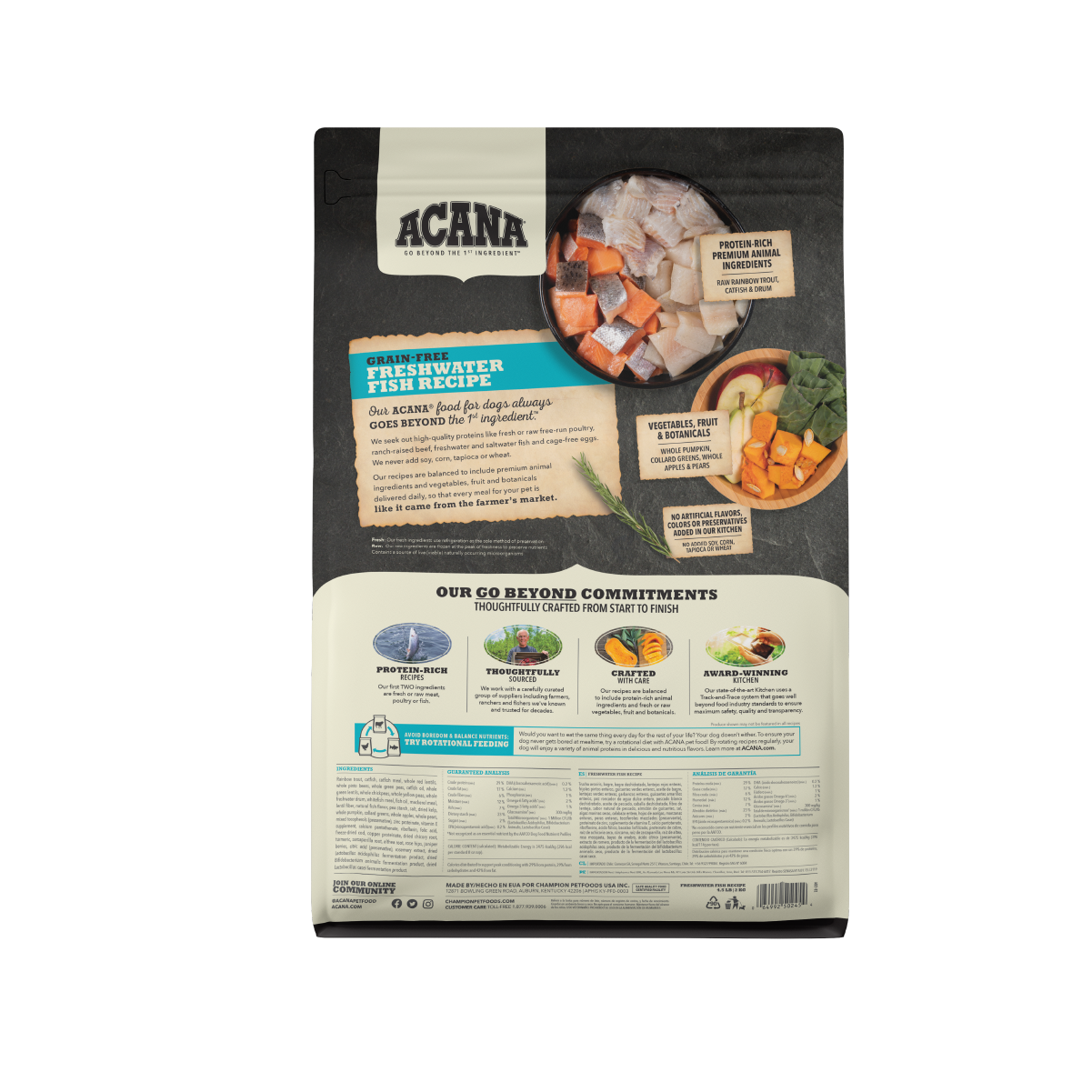 Acana Freshwater Fish libre de granos 11.4 kg alimento para perros vista trasera