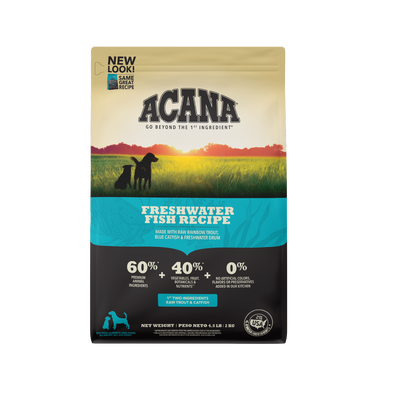 Acana Freshwater Fish libre de granos 11.4 kg alimento para perros vista frontal