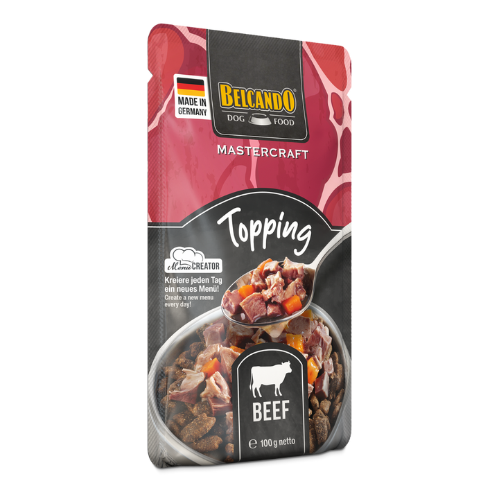 Belcando Mastercraft Topping Ternera pouch 100g reverso información nutricional