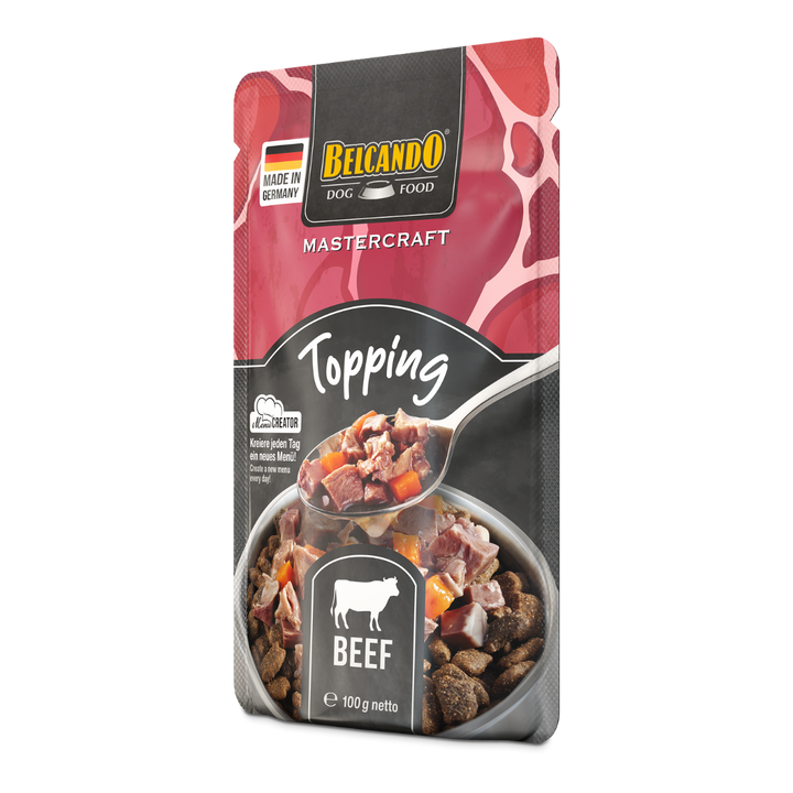Belcando Mastercraft Topping Ternera pouch 100g alimento húmedo perro vista frontal