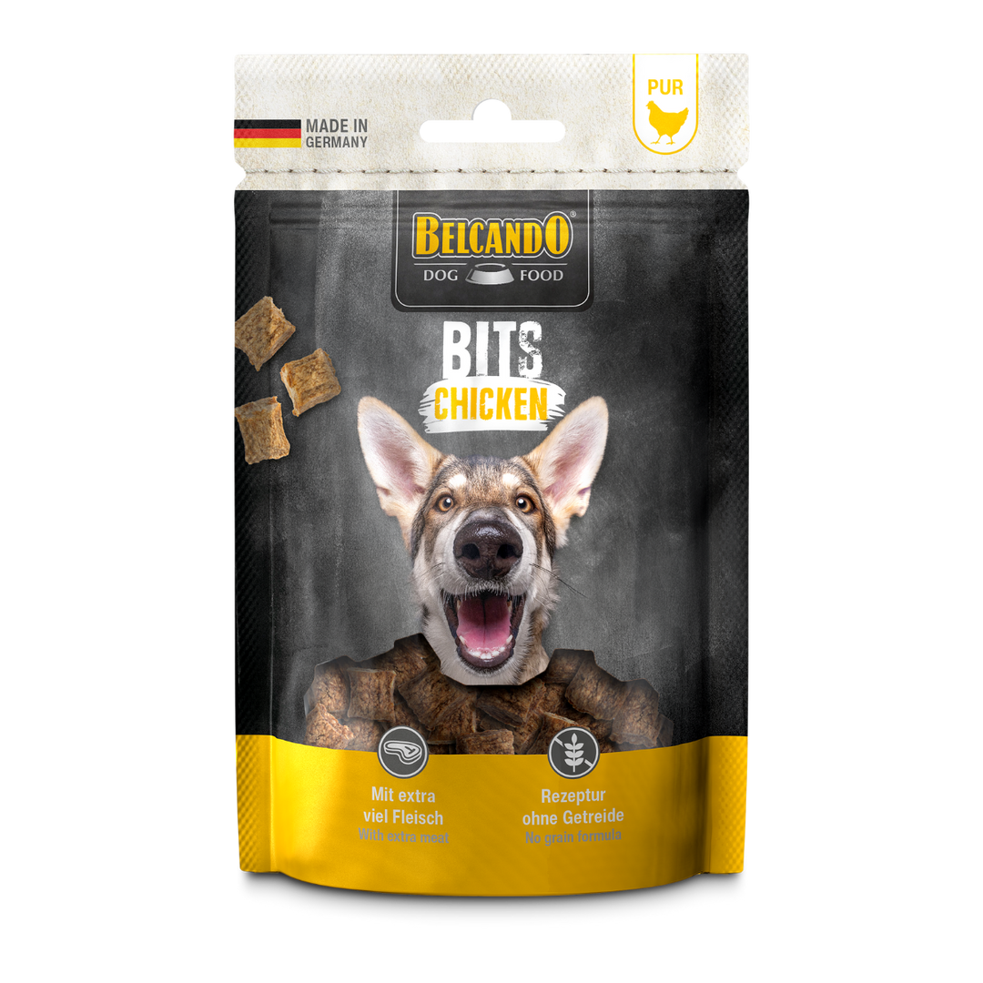 Belcando Snack Perro Bits Pollo 90 g, frente del envase