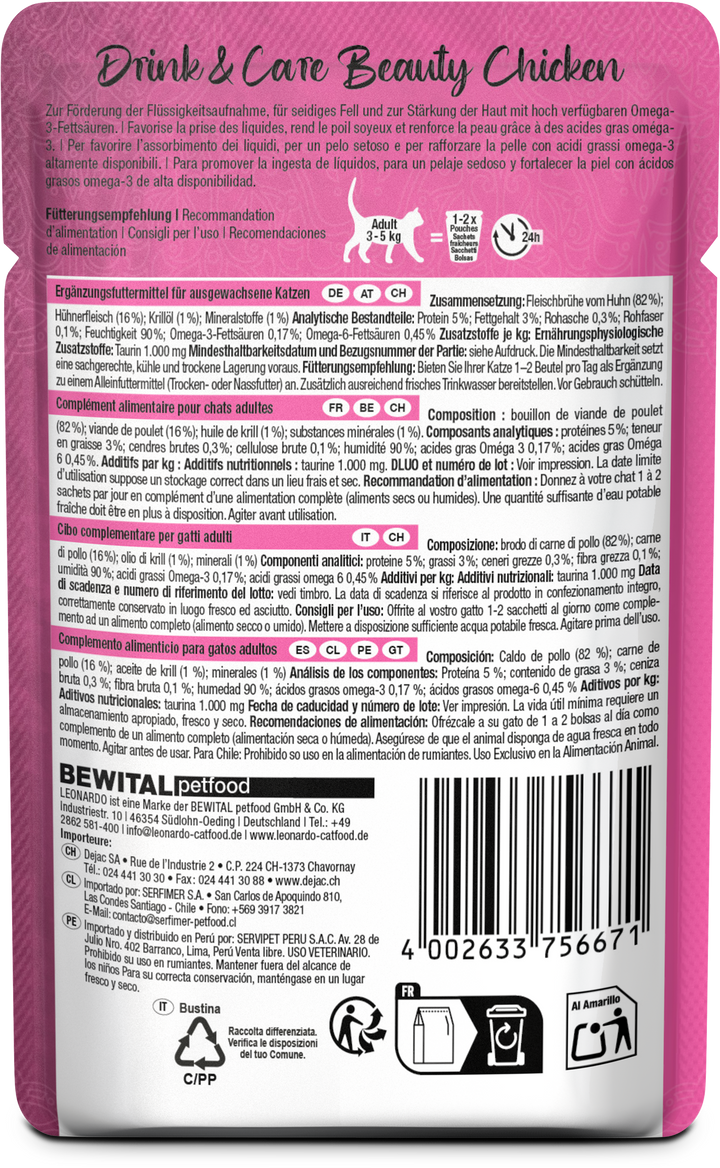 Leonardo gato Drink &amp; Care Beauty pouch 40 grs reverso
