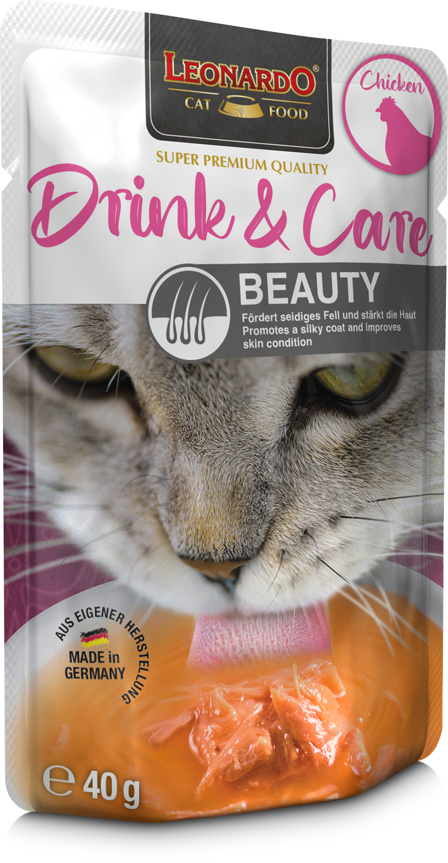Leonardo Gato Drink & Care Beauty Pollo Display Pouch 40 Grs.
