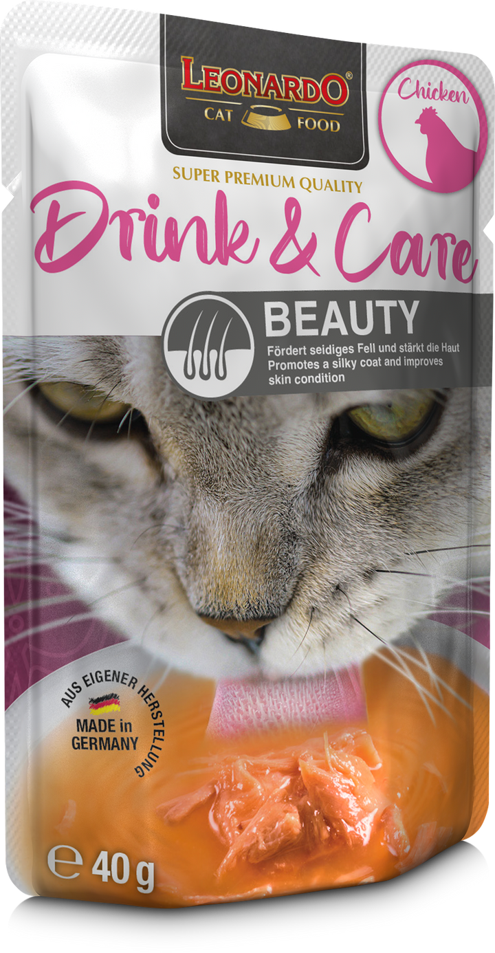 Leonardo gato Drink &amp; Care Beauty pouch 40 grs vista lateral izquierdo