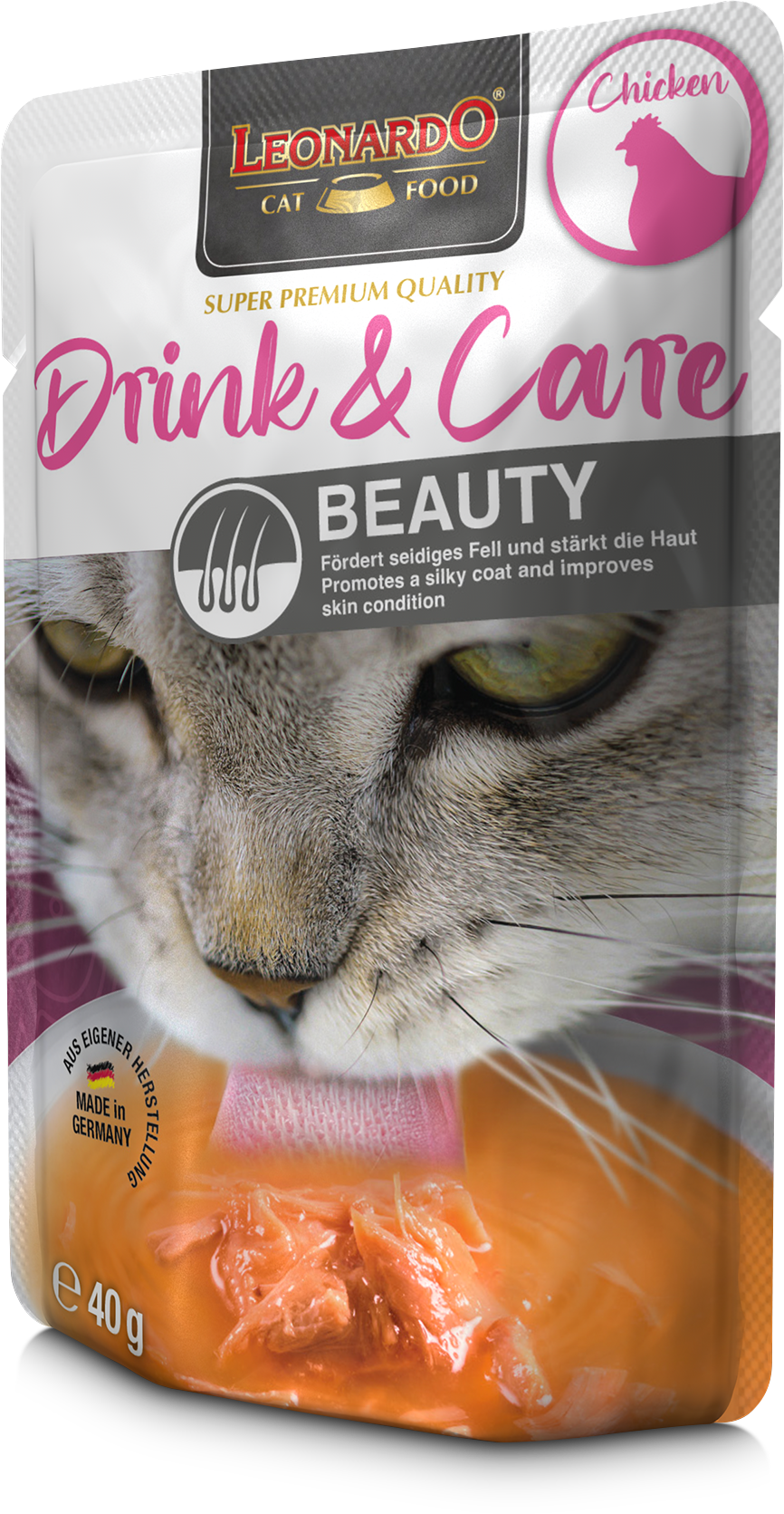 Leonardo Gato Drink & Care Beauty Pollo Display Pouch 40 Grs.