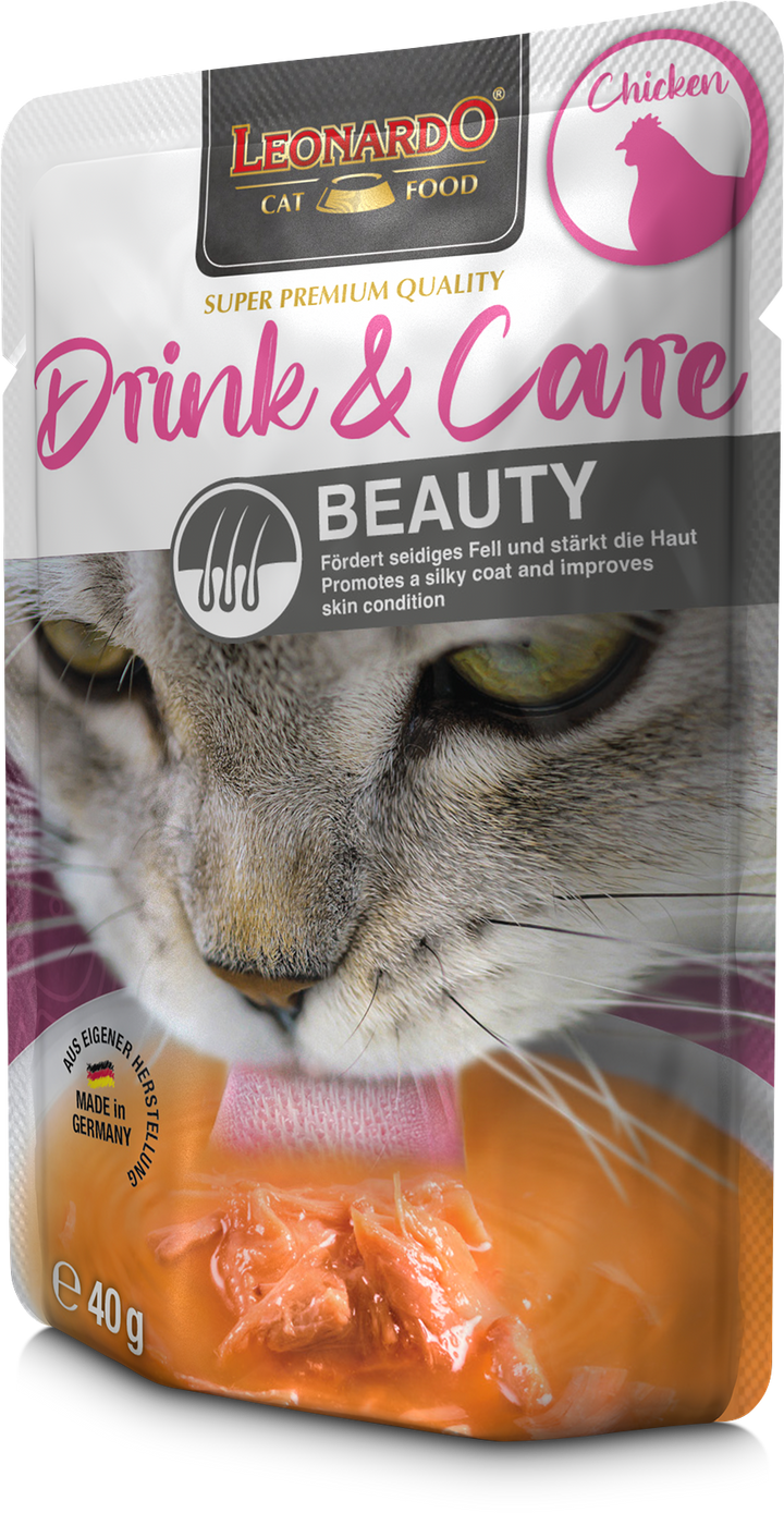 Leonardo gato Drink &amp; Care Beauty pouch 40 grs vista lateral derecho