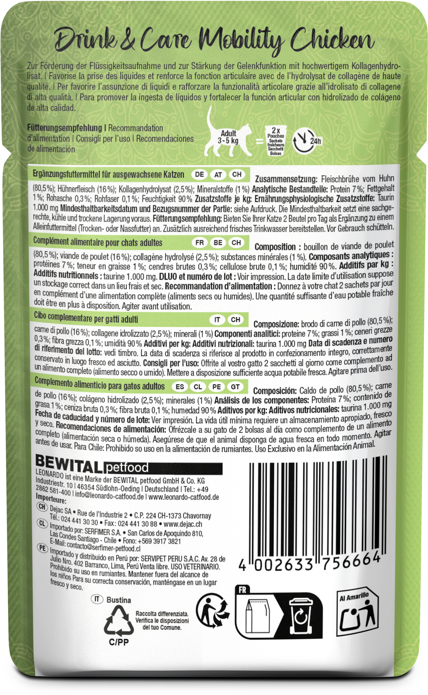 Leonardo Gato Drink & Care Mobility Pollo Pouch 40 Grs.