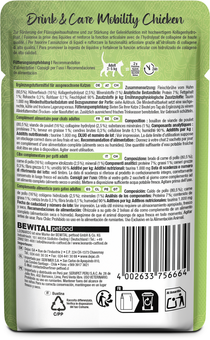 Leonardo gato Drink &amp; Care Mobility pouch 40 grs reverso