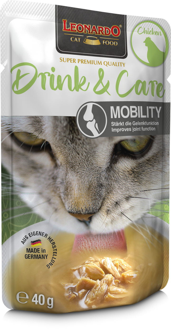 Leonardo gato Drink &amp; Care Mobility pouch 40 grs vista lateral izquierdo