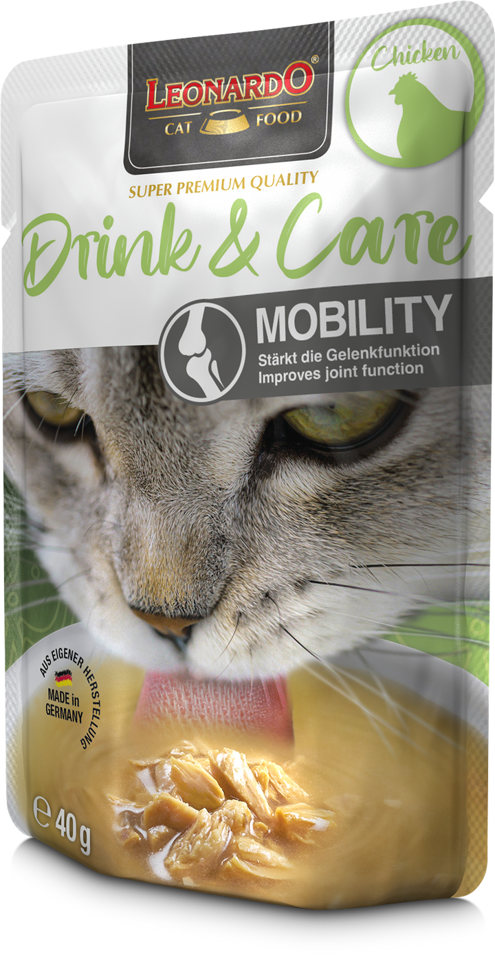 Leonardo gato Drink &amp; Care Mobility pouch 40 grs vista lateral derecho