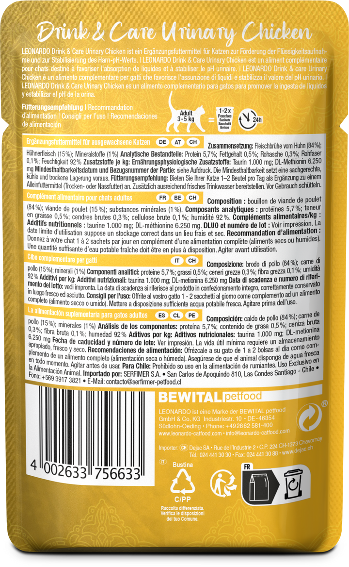 Leonardo gato Drink &amp; Care Urinary pouch 40 grs reverso