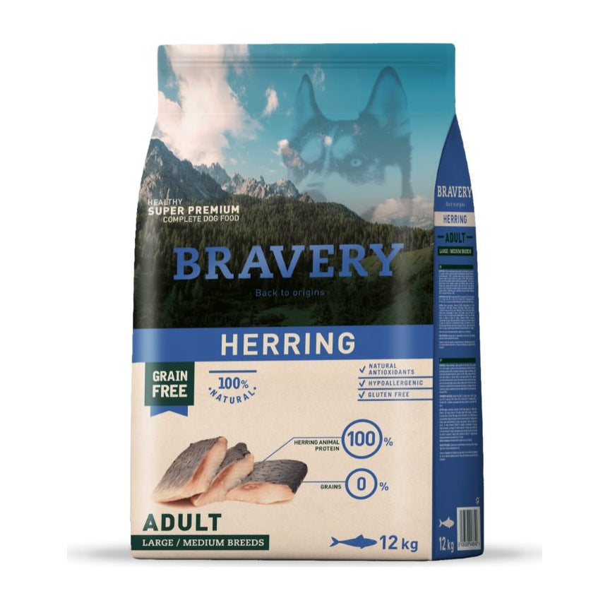 Bravery Perro Adulto Grain Free Herring Razas Medianas y Grandes, saco de 12 kg