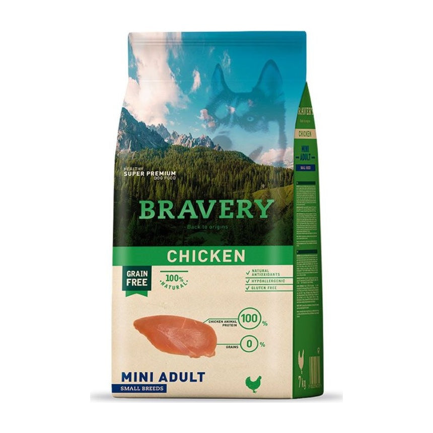 Bravery Pollo Perro Mini Adulto Razas Pequeñas, saco de 7 kg