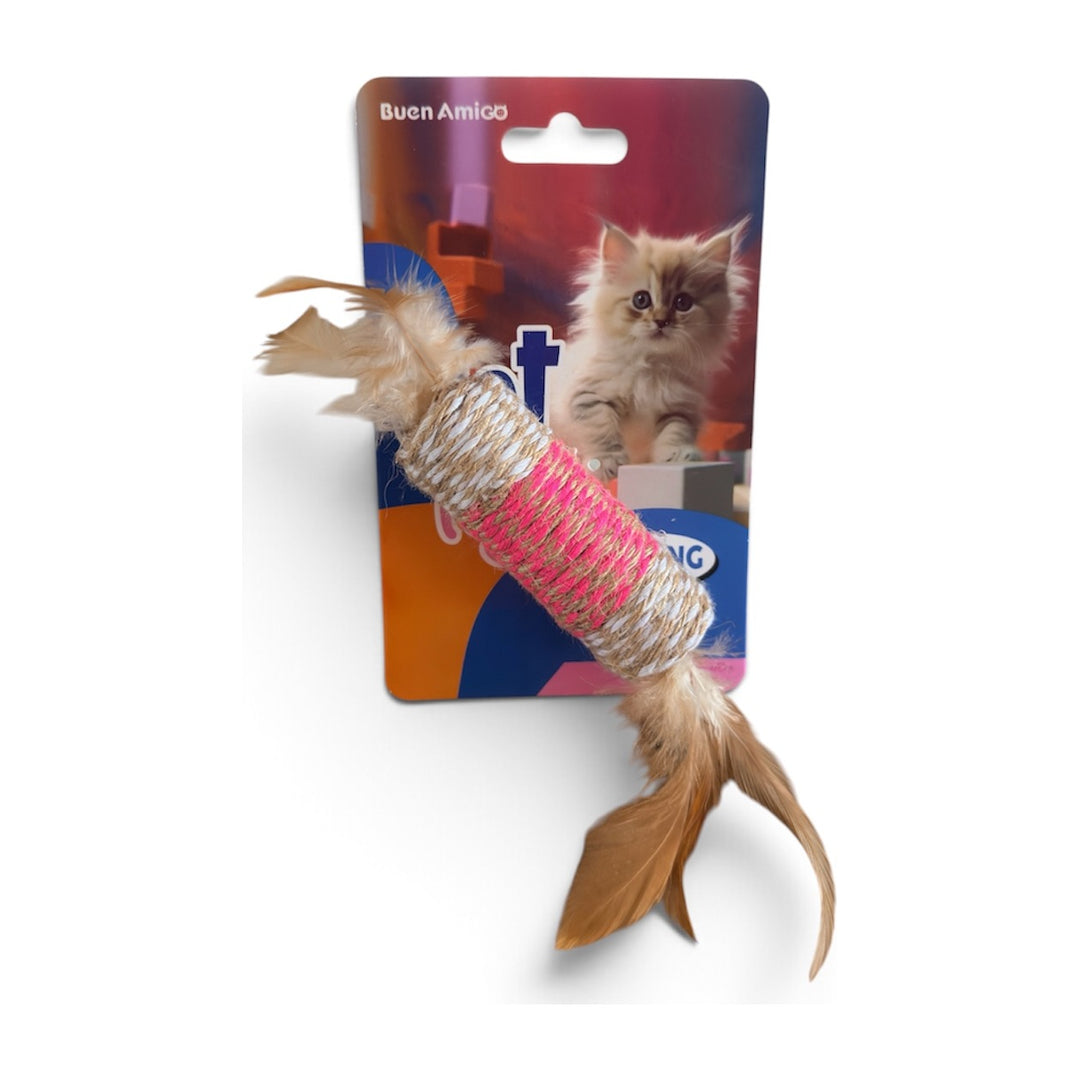 Buen Amigo Juguete Cazador de Sisal con Plumas para Gatos, color rosado