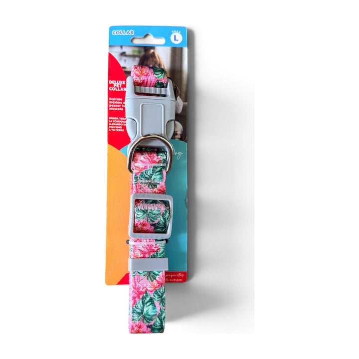 Collar Buen Amigo ajustable rosado en su envase, talla L