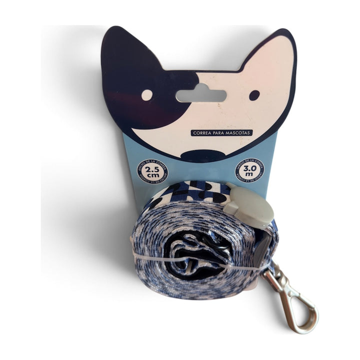 Correa Buen Amigo para perros de 3 metros y 2,5 cms de ancho, color azul, en su envase