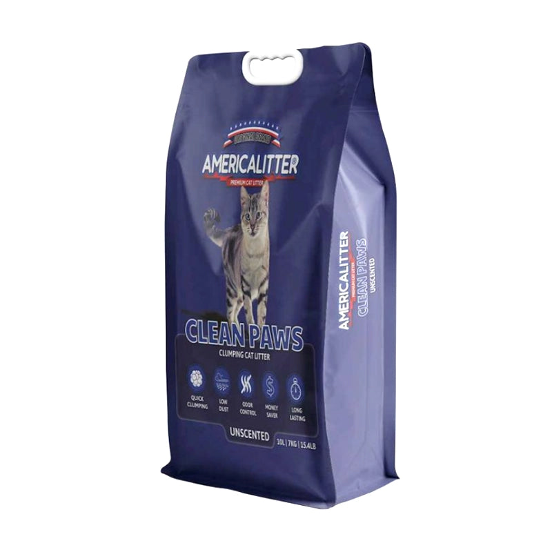 América Litter Clean Paws arena sanitaria para gatos 15 Kg empaque