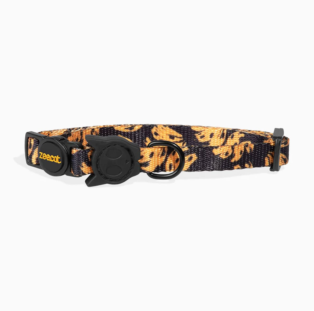 Zee Dog collar de gato Bossa Banana extendido, estampado de bananas amarillas sobre fondo negro