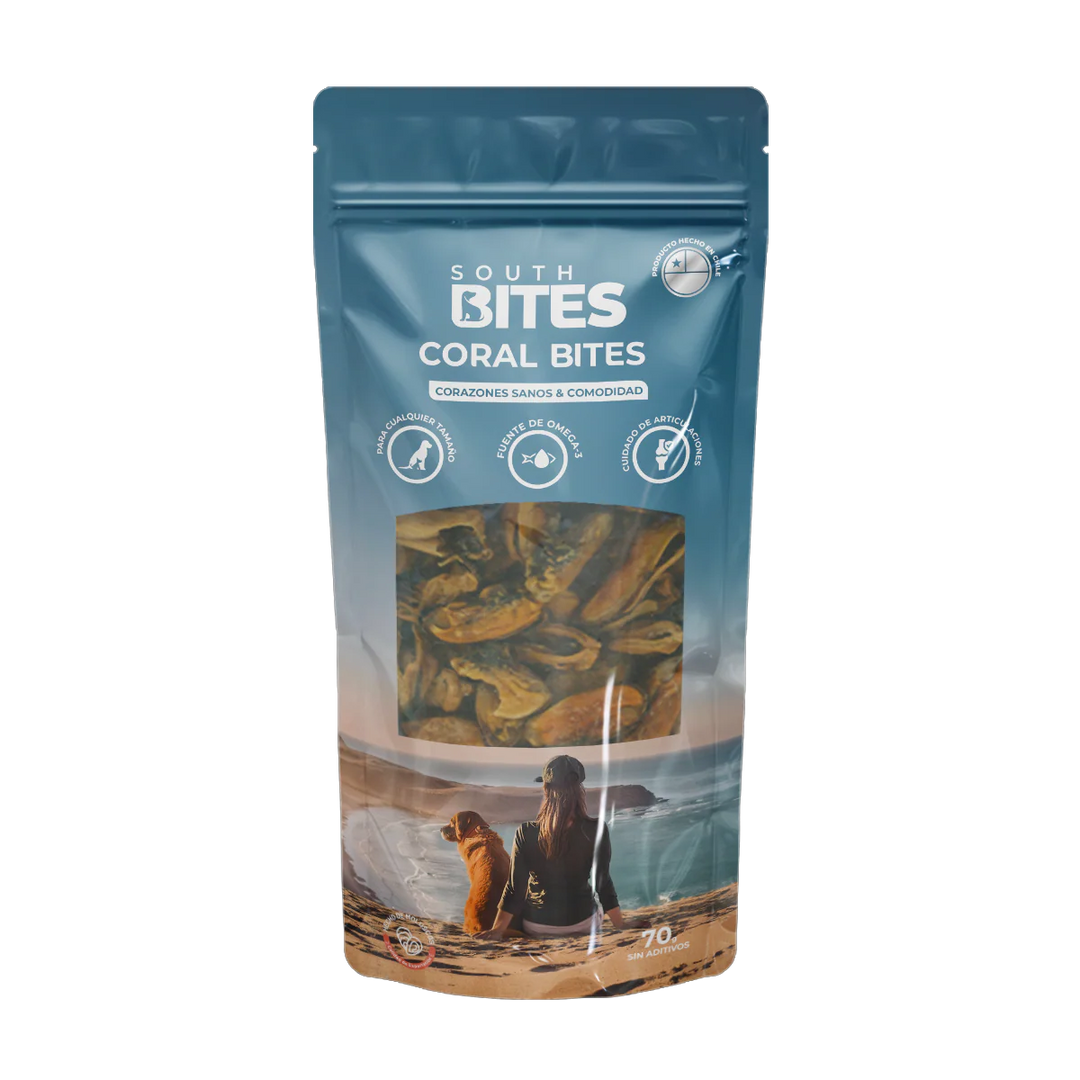South Bites snack perro Coral Bites 100 grs empaque vista frontal