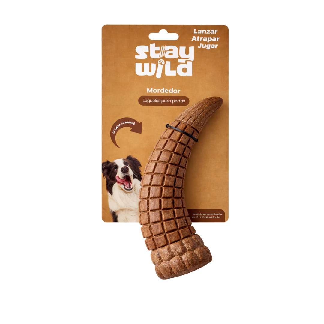 Stay Wild juguete mordedor perro cuerno fibra bambú 19 cm vista frontal