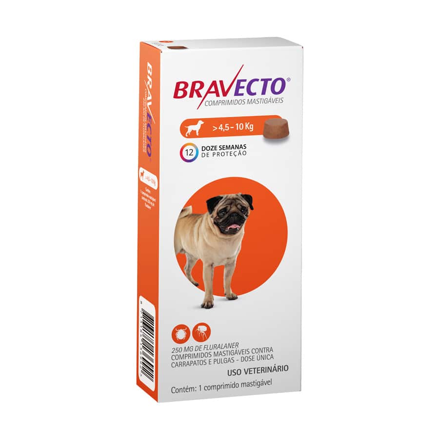 Bravecto antiparasitario para perros de 4,5 a 10 kg, envase