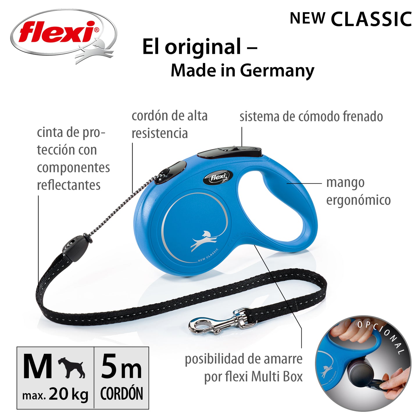 Flexi New Classic Correa M Perros Hasta 20 Kgs. Cordón 5 Mts.