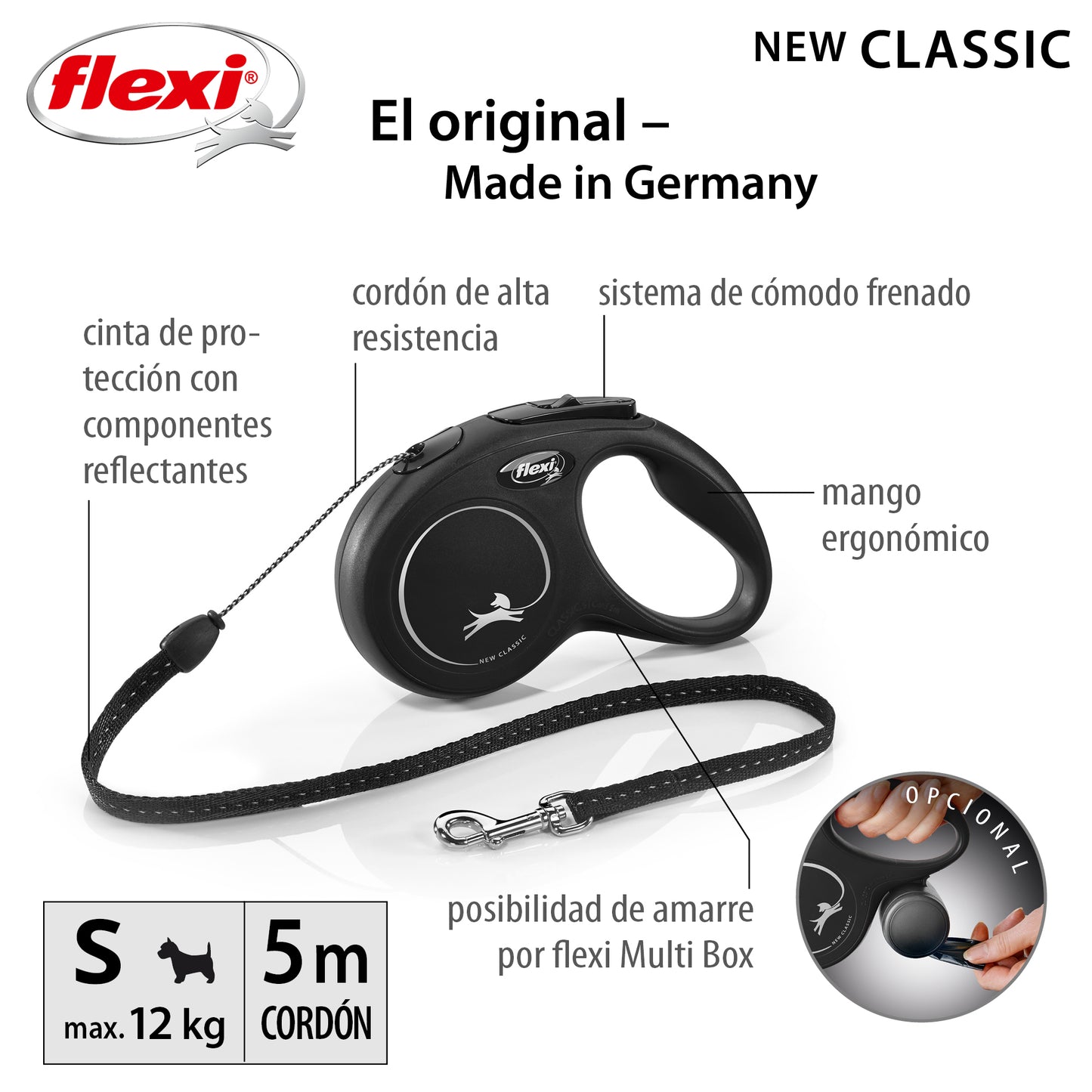 Flexi New Classic Correa S Perros Hasta 12 Kgs. Cordón 5 Mts.