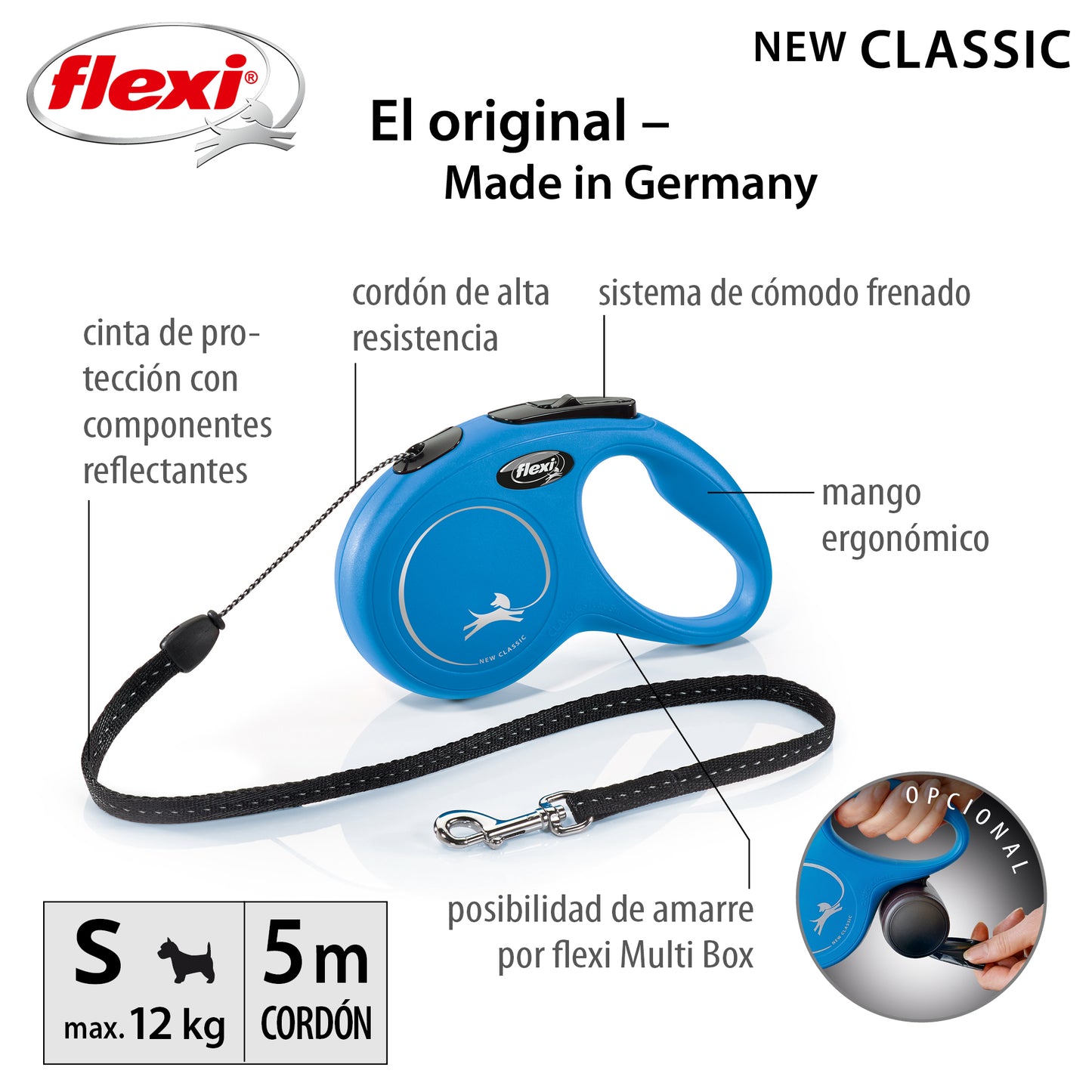Flexi New Classic Correa S Perros Hasta 12 Kgs. Cordón 5 Mts.