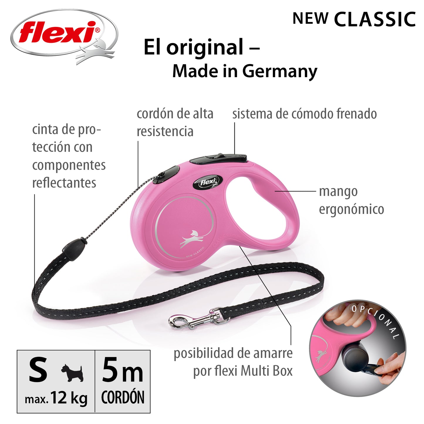 Flexi New Classic Correa S Perros Hasta 12 Kgs. Cordón 5 Mts.