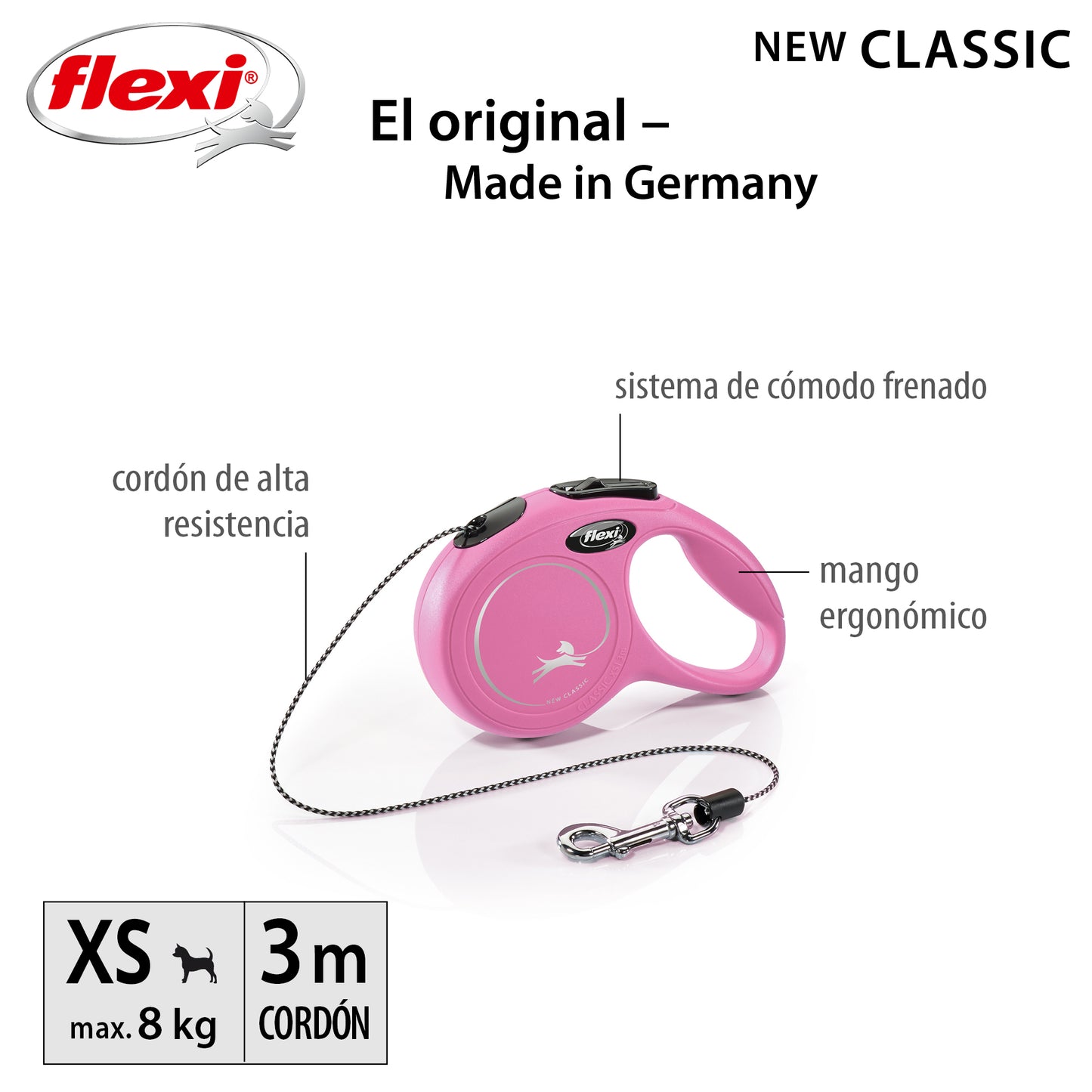 Flexi New Classic Correa Azul XS Perros Hasta 8 Kgs. Cordón 3 Mts.